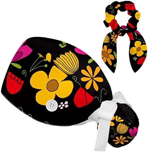 Podesiva cvjetna cvjetna crna radna kapa s gumbom, torbica za rep, znoj za žene s lukom kose škakljive