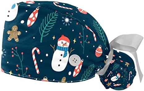 Medicinske kape za žene s gumbima duga kosa, 2 komada podesiva radna kapa, božićni Snowmans