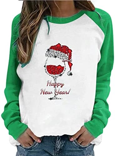 Sretna novogodišnja dukserica za žene božićna košulja s dugim rukavima Top Moda kap za rame za vino čaša pulover