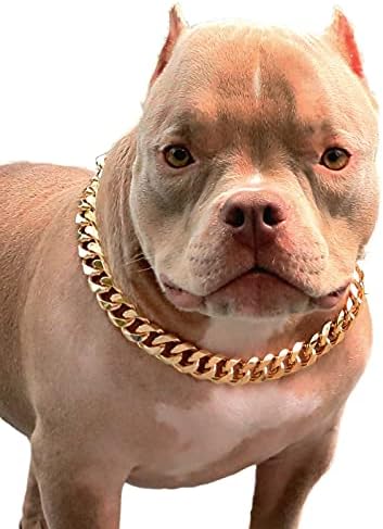 Pp Color Gold Chain Dol Collar-3/4 Širina kubanska veza ogrlica za pse, slatka modna ovratnika za kućne ljubimce za jamu buldog, lagani
