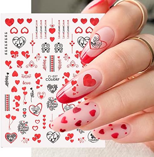 Valentinovo naljepnice za nokte, 3D samo-zaljepljiva metalna crvena valentina naljepnica za nokte ruža poljubac Ljubav srce Valentinovo