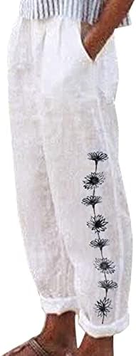 Kratke hlače od pamuka i lana za žene, ljetne casual Capri hlače s džepovima i visokim strukom, udobne cvjetne hlače za plažu