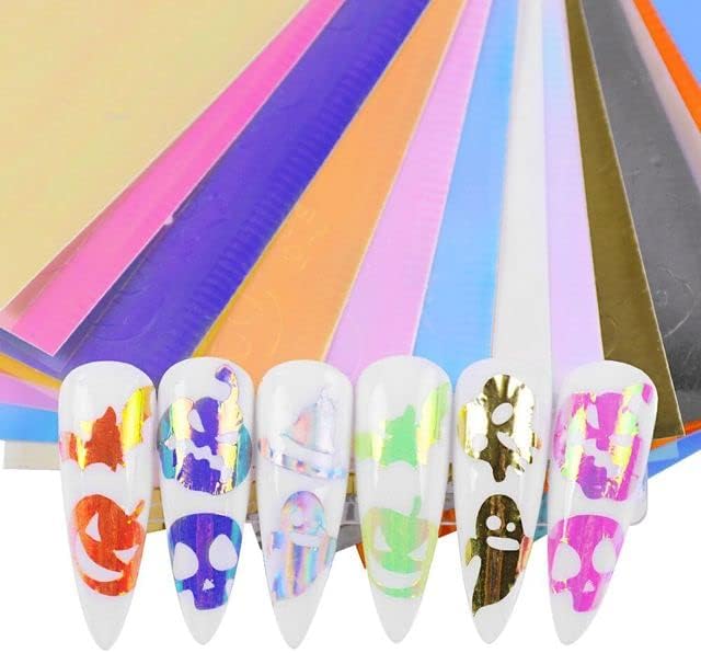 6/16 List Halloween Tema Holo Nails naljepnica AFOIL DIY Transfer Selfhesive Slide Slide Naljepnice za nokte -