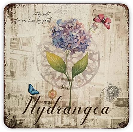Vintage stil Hydrangea Cvjetovi i leptiri vintage metalni limen natpis Metalni umjetni otisci potpisni plaketi plak zidnih vrata Zidna