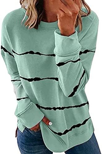 Ženski vrhovi 2023 Moda Moda Čvrsta prugasta dugih rukava labavi fit pulover košulje Drvaste casual crewneck majice