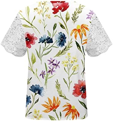 Ljetni elegantni vrhovi za žene čipkaste obloge v vrat bluza cvjetna majica s kratkim rukavima casual trendi košulje