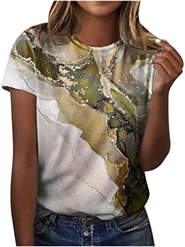 Majice kratkih rukava za ženske ljetne vrhove casual okrugli vratni mramorni tisak grafičke majice labave majice bluze