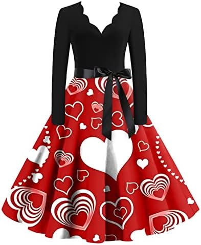 Vintage haljina s printom za Valentinovo za žene dugih rukava za zabave Hepburn Ležerne haljine