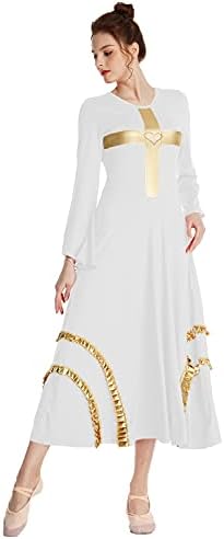 Hihcbf žene hvale plesni cross ogrtač rukava za bogoslužje metalne ruffles široki ljuljački liturgijski lirski kostim
