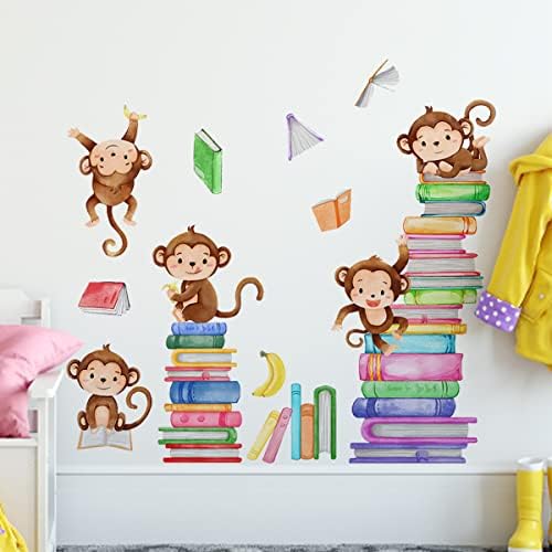 Majmunske zidne naljepnice životinje majmun čitanje knjiga zidne naljepnice za dječji vrtić djeca spavaća soba učionicu zid dekor