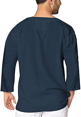 XXBR 2021 Košulje za muške, jesenji muški čipkasti Henley v vrat izvlačenje pamučne posteljine casual plaže majice s džepovima