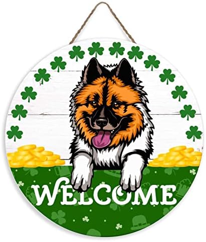 Jazavčana duga kosa drveni natpis St.Patrick's Day dobrodošlica Vuca za vrata Lucky Rich Dog Okrugla ulazna vrata ZELENA DJELOVNA IRISKA