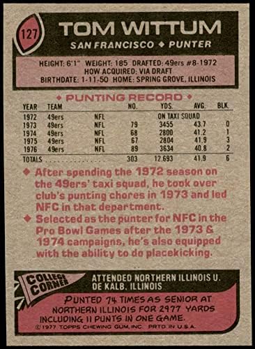 1977 Topps 127 Tom Wittum San Francisco 49ers NM/MT 49ers Northern Illinois