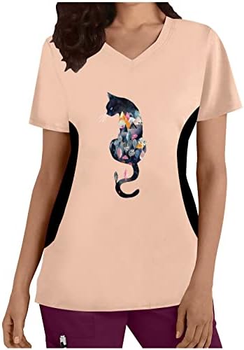 Ženski pilingi_tops ispis mačje majice za patchwork majice Top Modne ženske majice kratkih rukava
