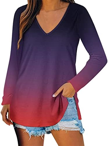 Teen djevojka dugih rukava gradijent opušteni vrhovi duboki v vrat ljetne jesenske bluze 2023 odjeća trendi gc