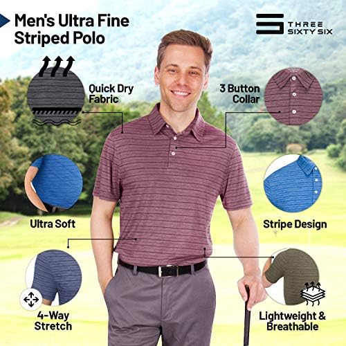 Suho fit prugaste košulje za golf za muškarce - Muška 3 gumba Polo košulja - ultra meka i prozračna
