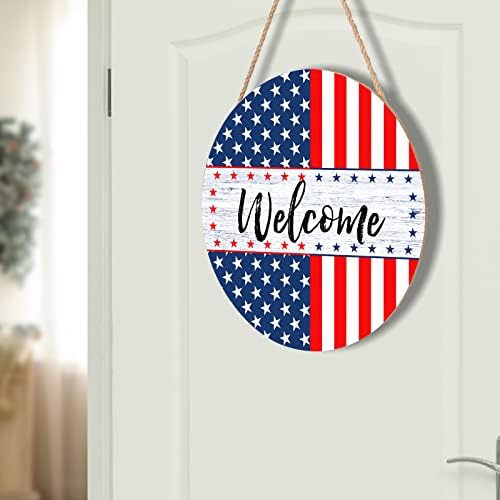 4. srpnja znak dobrodošlice drvene patriotske zvijezde natpis na vratima na vratima za ukrašavanje vrata, ukrasi za Dan sjećanja, Dan