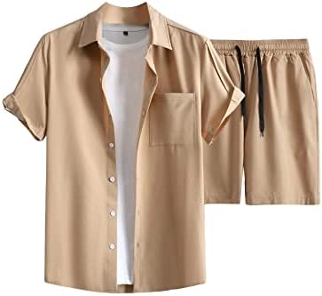 Gorglitter muške 2 komadne odjeće s gumbom za džep kratkih rukava dolje košulja i set kratkih kratkih hlača
