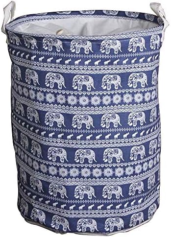 Poklonite poklon košaru za rublje s uzorkom slona u plavoj boji [13,7 17,7] Materijal Pamučna košara s ručkama organizator odjeće za