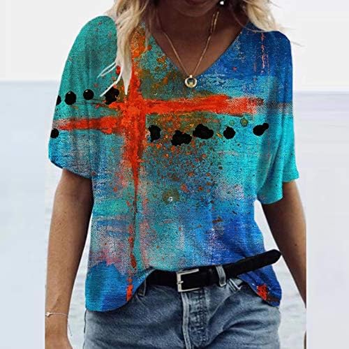 Ženski vrhovi Odjeljni povremeni modni tiskani majica majice labave ugrađene majice s kratkim rukavima ljetna tunična bluza