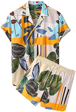 Narhbrg 2pc setovi za muške havajske košulje casual gumb dolje majice kratkih rukava Outfit Outfit Tiskane kratke hlače Tropsko tropsko