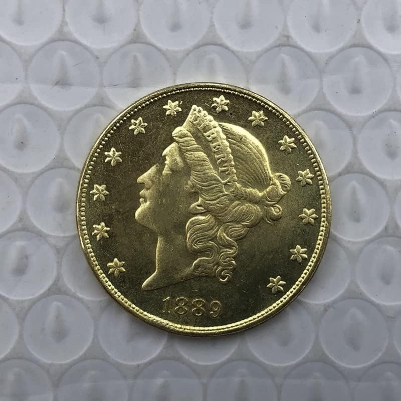 1889p Verzija American 20 Zlatni kovanski mesing Antique Handraft Strani prigodni novčić 34 mm
