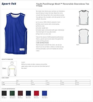 Sport Tek Youth PosiCharge mrežica reverzibilna majica bez rukava. YT555-TRUE RED/WHITE-M