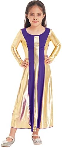 Oyolan djevojke metalno zlato štovanje hvale plesni ogrtač liturgijski dugi rukav labav lirična haljina pune duljine