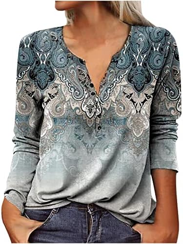 Ležerni vrhovi tunika dugih rukava za žene gumb v vrat labave košulje haljine u trenduj grafički plus majica bluza wrokout majica