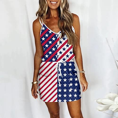 Hoxine Women 4. srpnja Patriotska haljina zastava Ljetne zvijezde Stripe Sundress džepovi izvlačenje američke zastave kratke mini haljine