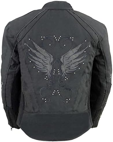 Milwaukee Leather SH1954 Ženska crna tekstilna jakna s detaljima i krila