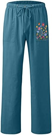 KCJGIKPOK Ženske lanene hlače, obična elastična elastična elastična elastična pamučna lanena hlača s džepovima Radne hlače