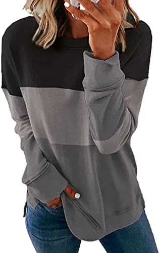Smeng ženska dukserica casual crewneck prugasta dugih rukava bočna bočna rukava pulover