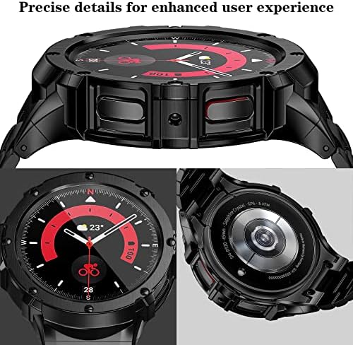 Suplink Metal futrola s pojasom kompatibilnim Samsung Galaxy Watch 5 Pro pojas 45 mm （2022）, Kamen za zaštitni poklopac od čvrstog
