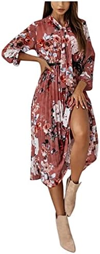 Ženska šifonska haljina s cvjetnim printom dugih rukava s A-krojem u obliku A-kroja, duge midi ljuljačke haljine, svadbena zabava,