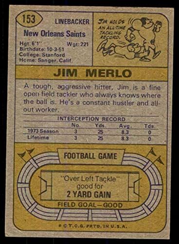 1974. Topps 153 Jim Merlo New Orleans Saints Good Saints Fresno City College/Stanford