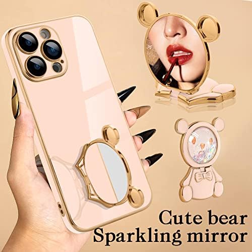 Marphe za iPhone 14 Pro max futrola Glitter 6d Sparly medvjed Skriveni stalak za telefon s [zaštitnicom objektiva] [ogledalo] Slatka
