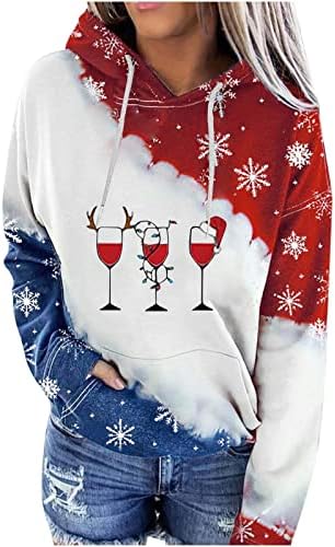 DNURI ženske božićne kapuljače crtanje dugih rukava pulover vrhovi Djeda Mrača