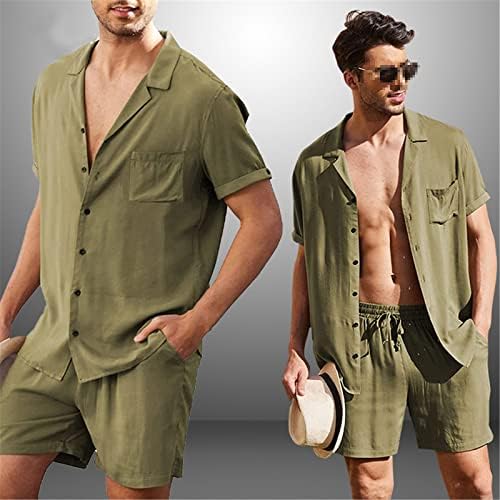Muški havajski setovi ljetna pamučna lanena košulja kratkih rukava kratke hlače setovi muškarci casual 2 komada seta