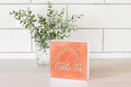 Miris na Florida Sun Sun Pink, dekor doma Joyride, natpis na drva, 5 x5 samostojeći, polica ili zid prikazan, umjetnik dizajniran za