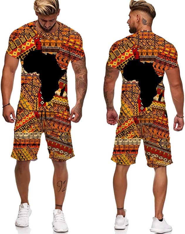 Afrički tisak Ženske/muške majice sets Vintage muški tracksuit/vrhovi/kratke hlače Sport Ljetno muško odijelo