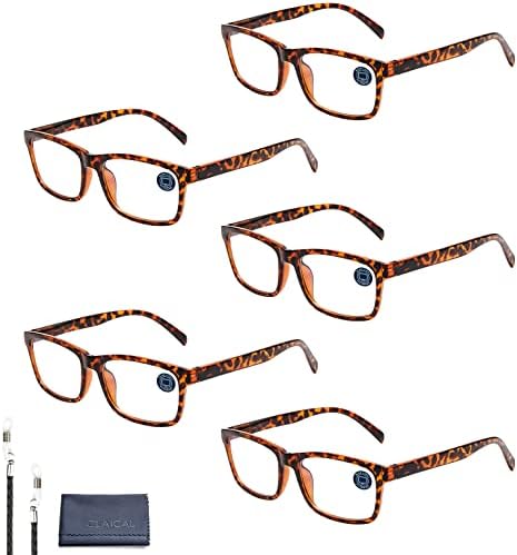 Naočale za čitanje za žene i muškarce, udobni čitači s opružnim šarkama za većinu lica, 5 pakiranja, lagane računalne naočale s remenom