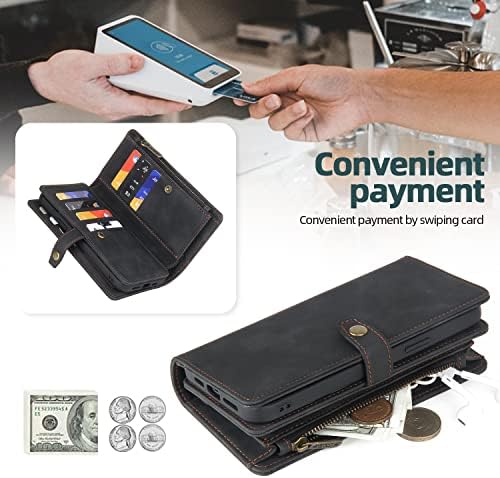 Kompatibilan s torbicom za novčanik od 13 do 1, odvojivom magnetskom torbicom za novčanik od 2 u 1 s držačem za kartice, patentnim