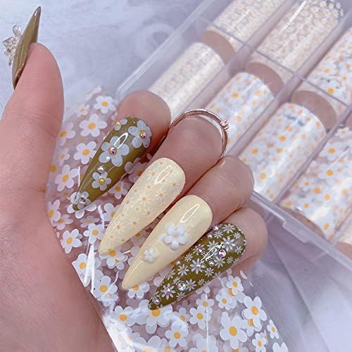 10 rola miješane veličine bijele folije za prijenos noktiju sa sunčanim cvijetom set pribora za dizajn noktiju Mini cvjetne naljepnice