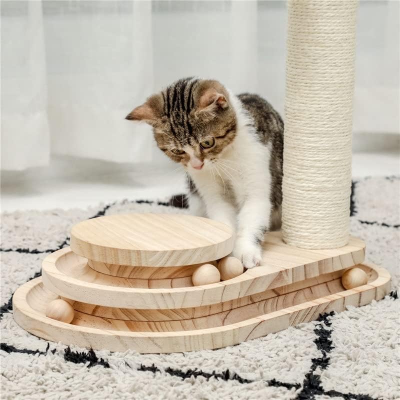 MJWDP Interaktivna drvena mačka igračka s dvostrukim slojem rotirajući pametnu stazu kuglica ogrebotina s visećim kuglicama interaktivnih