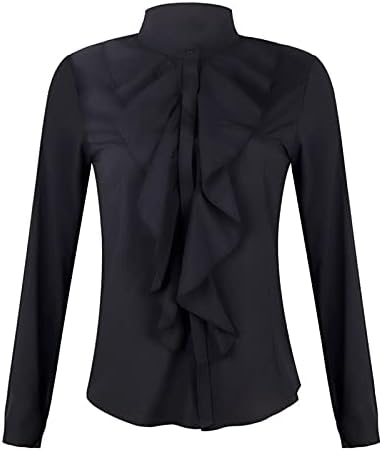 Ženski čvrsti elegantni vrhovi casual svileni šifon majice ruffle s V-izrezom warp tunika dugih rukava udobni radni ured bluze