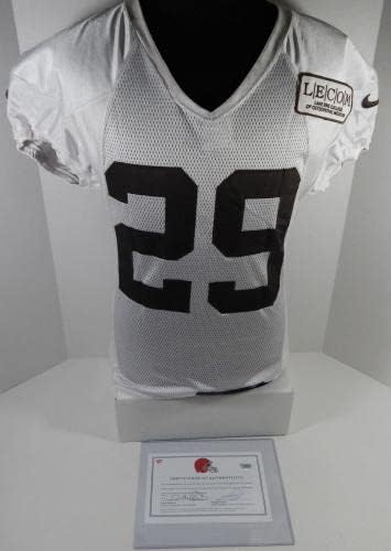 2017 Cleveland Browns vojvoda Johnson Jr 29 Igra Upotrijebljena bijela praksa Jersey 46 092 - Nepotpisana NFL igra korištena dresova