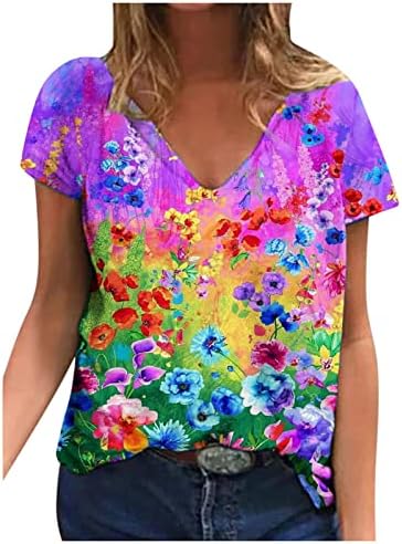 Ženske kravate boje vrhovi, ljeto 2023. V vrat majice trendovske bluze leptir tisak majica majice majice kratke rukave slatka pulover