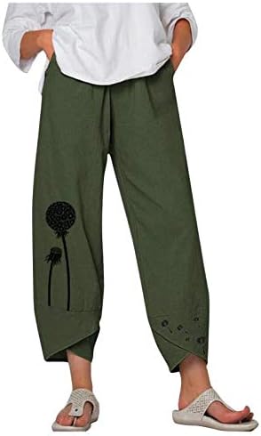 Pamučne posteljine obrezane hlače Žene za žene Ljetne carine Capri hlače s džepovima labave fit boho udobno plaže hlače