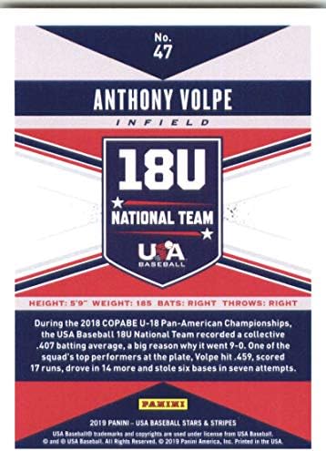 2019. Panini zvijezde i pruge 47 Anthony Volpe USA Baseball 18U reprezentacija bejzbol karta